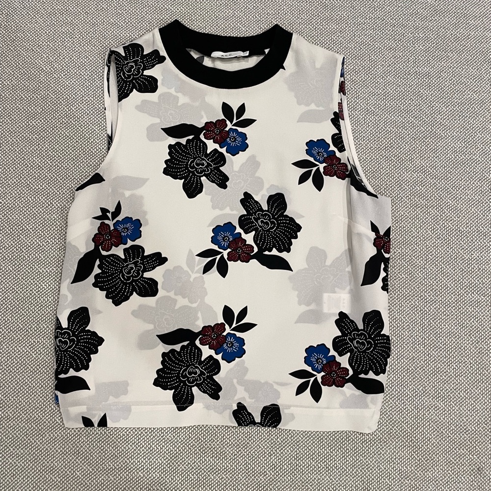 A.L.C. Black and Blue Floral Silk Blouse